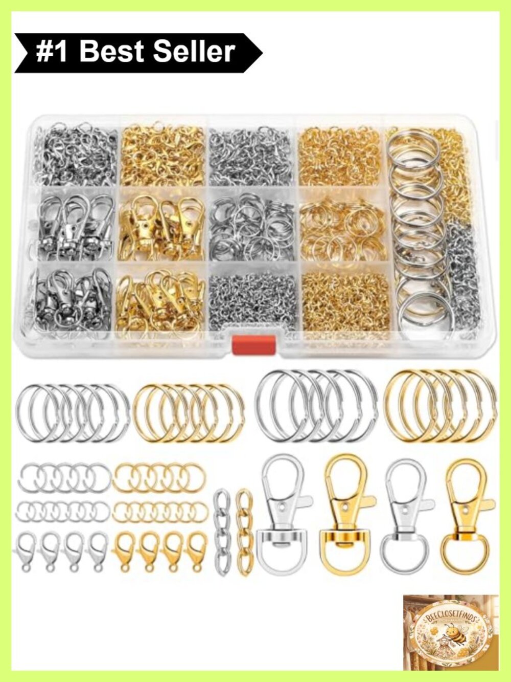 990pc Keychain Making Kit Metal Hooks Clasps Rings Jump Rings DIY Crafts
